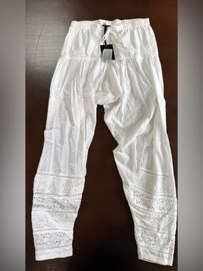Twin-Set White Elastic Waist Cotton Pants with Ribbon Tag